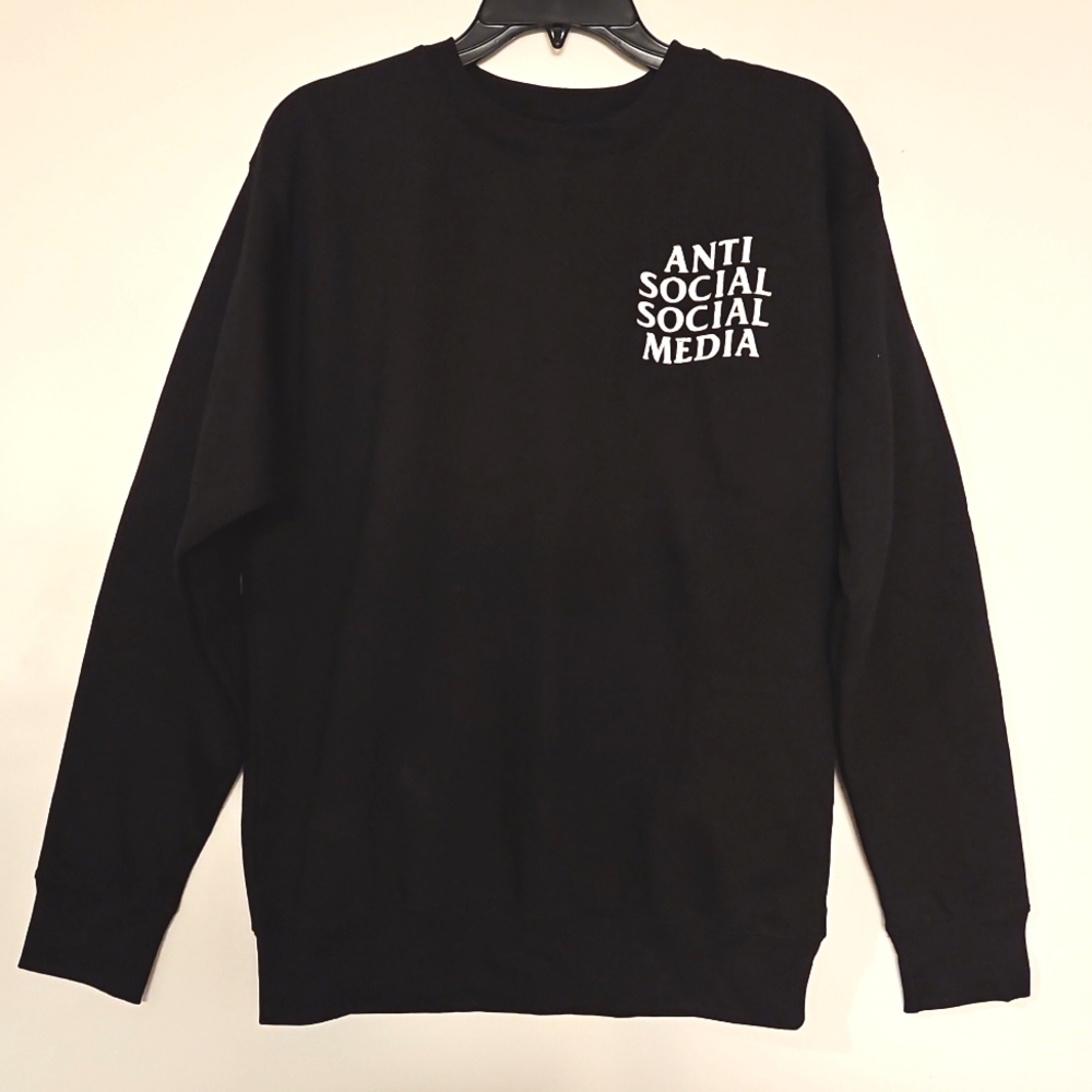 'Anti Social Social Media' embroidered black long sleeve sweatshirt Medium